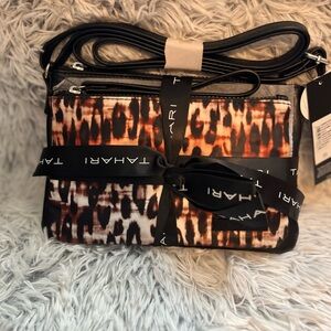 Tahari Abstract Brown and Black Crossbody Bag